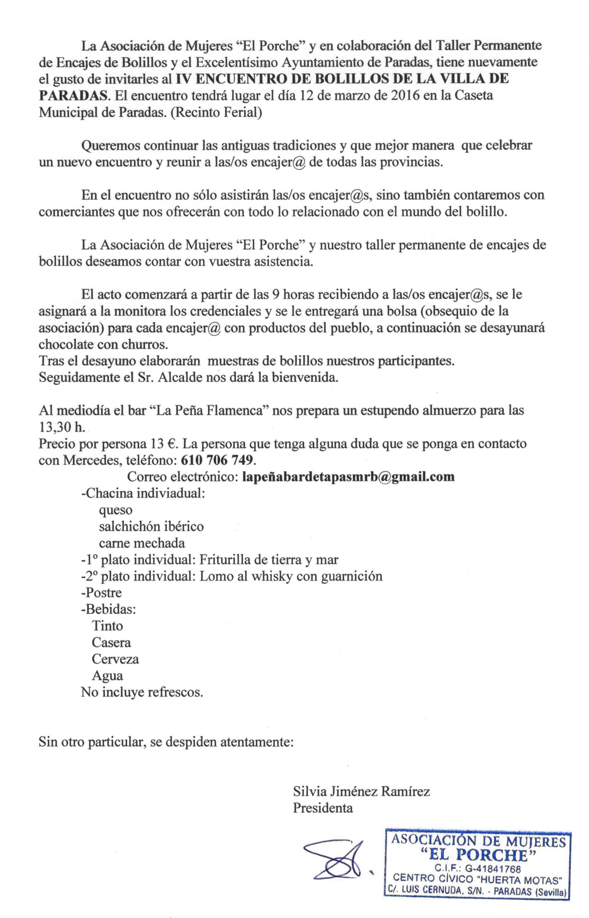 IV Encuentro Encaje Bolillos 2016 - Carta