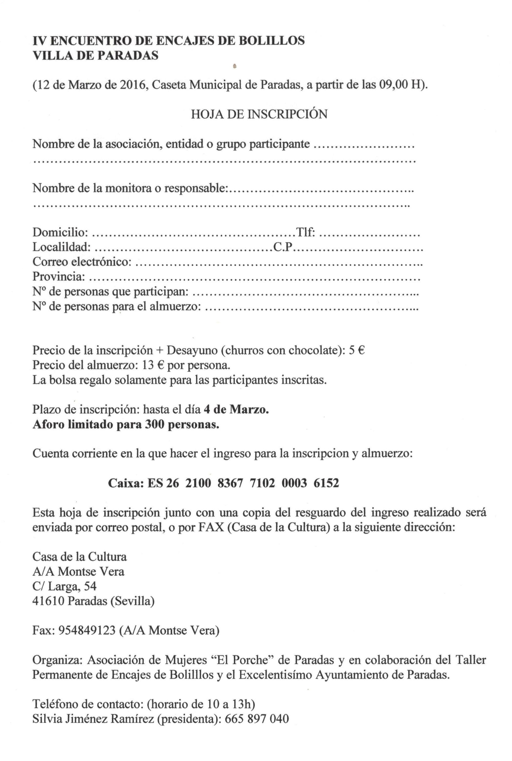 IV Encuentro Encaje Bolillos 2016 - Hoja Inscripcion