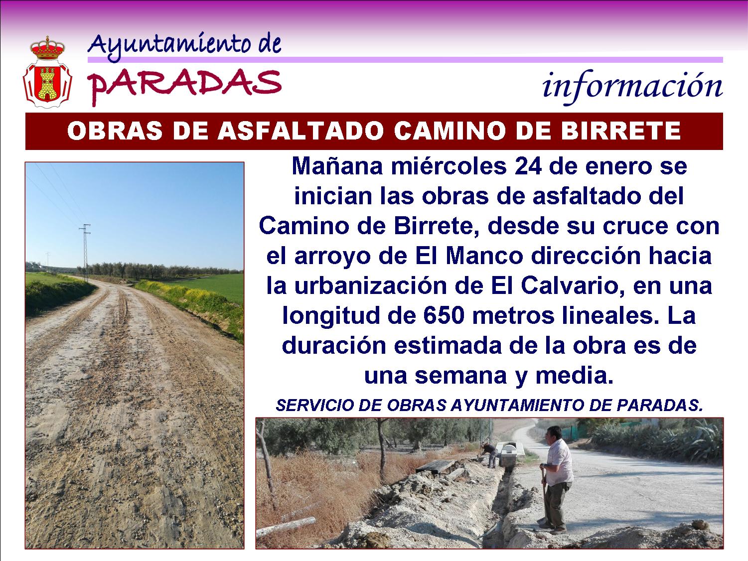 Cartel obras Camino de Birrete