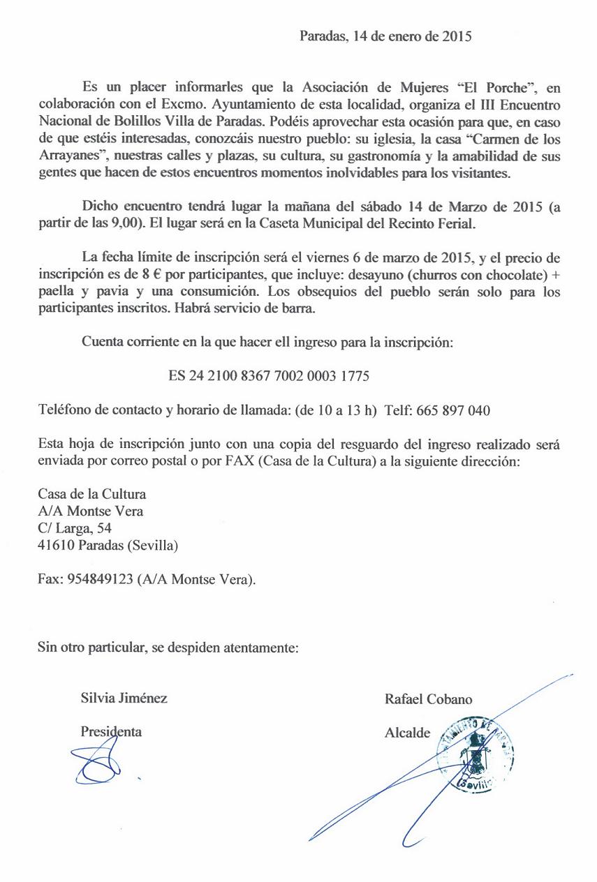 Carta Encajes de Bolillos 2015
