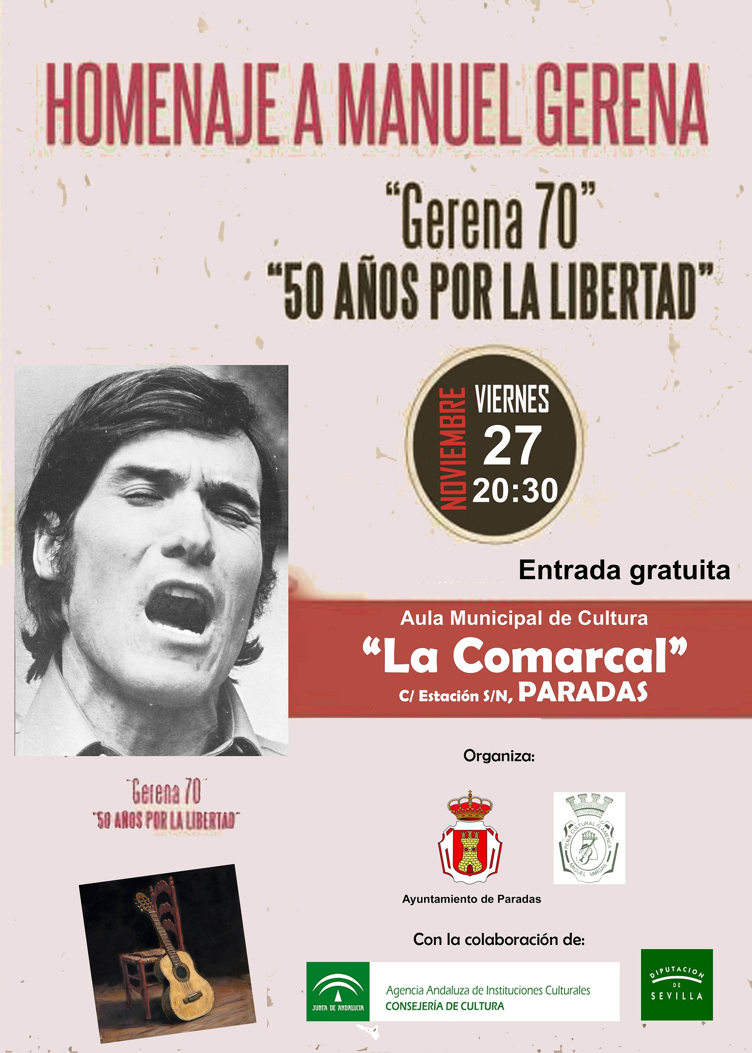 Cartel Manuel Gerena en Paradas.