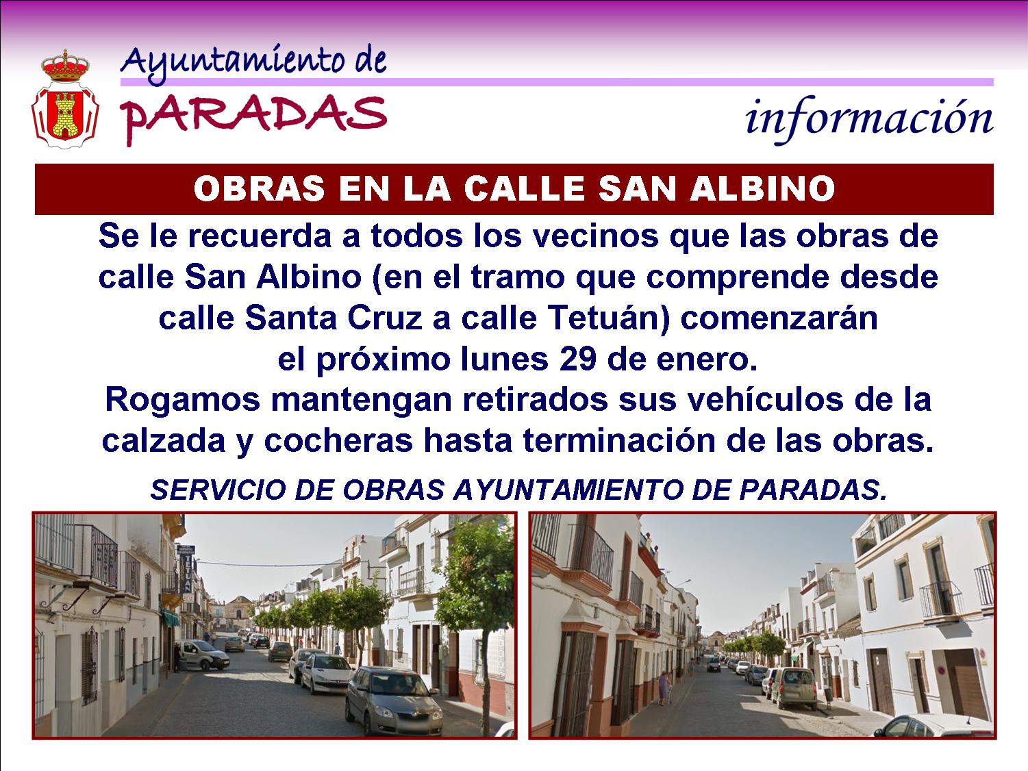 Cartel obras calle San Albino