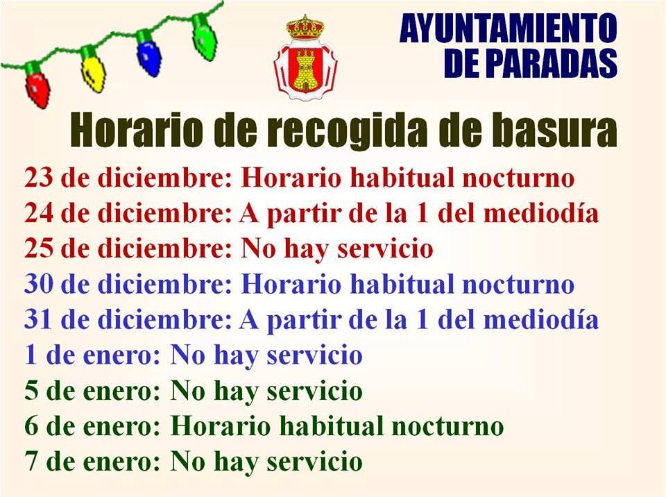 Horario Basura Navidad 2018-2019