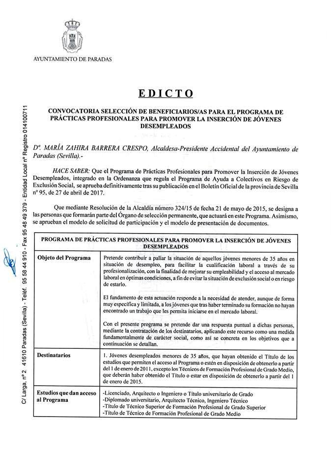 Programa Practicas Jovenes Desempleados 2017 1