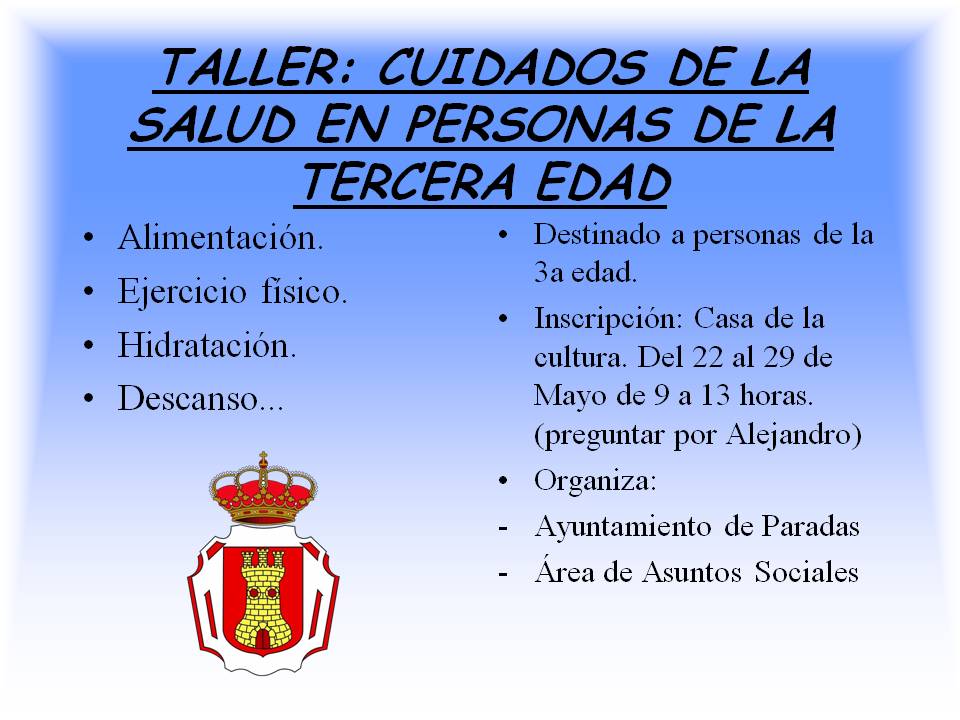 TALLER CUIDADOS SALUD TERCERA EDAD
